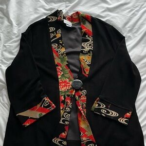 Soft Surroundings Black and Red Blazer with Ornamental Trim